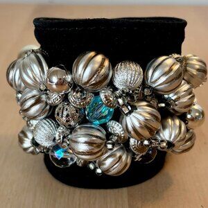 Black Suede Cuff with Silver and crystal beads